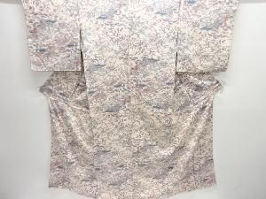 屋敷に人物・草花模様小紋着物